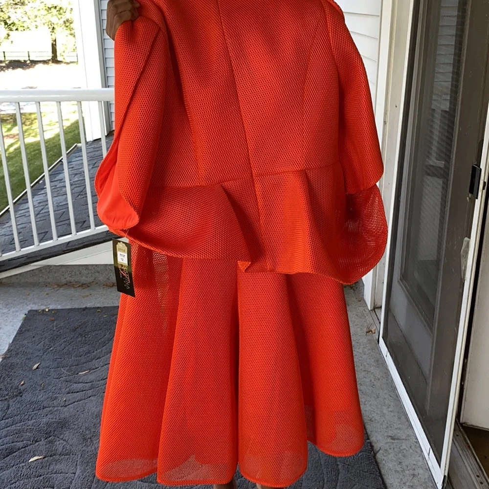 NWT Boutique Orange Peplum Top & Skirt Midi Set 12 - Picture 4 of 4